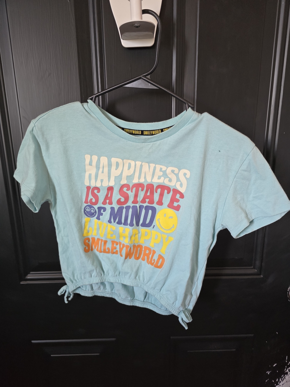 Girls' Light Blue 'Happiness Is A State of Mind' Cropped Tee